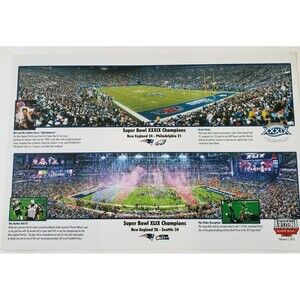 New England Patriots Poster Super Bowls 2005 and 2015 Unframed 18 x 12 inches